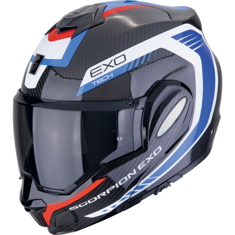 Casque moto modulable Scorpion Exo-Tech Evo Carbon Cosy Noir Bleu Rouge