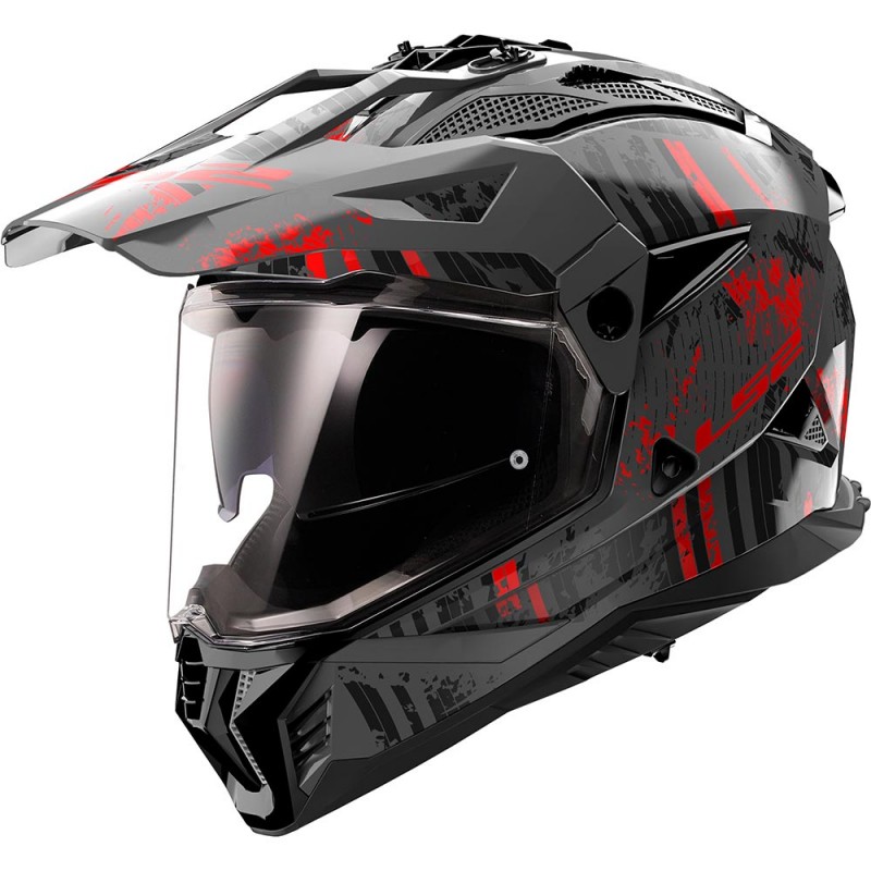 Casque moto integral LS2 MX702 Pionner 2 Crazy Noir Rouge