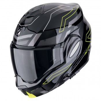 Casque moto modulable Scorpion Exo-Tech Evo Conquer Noir Jaune Fluo