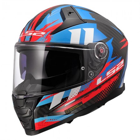 Casque moto integral LS2 FF811 Vector 2 Carbon Tantic Rouge Bleu