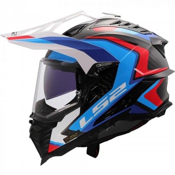 Casque Moto Integral tout terrain LS2 MX701 Explorer Carbon Frontier 2 Blanc Bleu Rouge