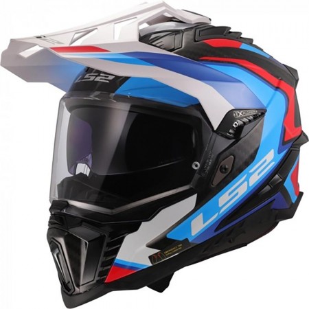 Casque Moto Integral tout terrain LS2 MX701 Explorer Carbon Frontier 2 Blanc Bleu Rouge