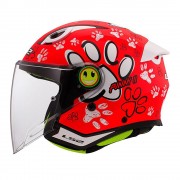 Casque moto jet  Enfant LS2 OF622 Funny 2 Paws Rouge Blanc Mat