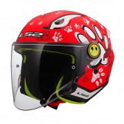 Casque moto jet  Enfant LS2 OF622 Funny 2 Paws Rouge Blanc Mat